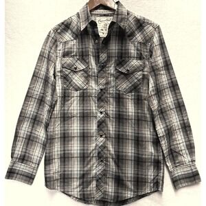 Coastal Western Plaid Long Sleeve Pearl Snap Shirt Men's S Gray Blue